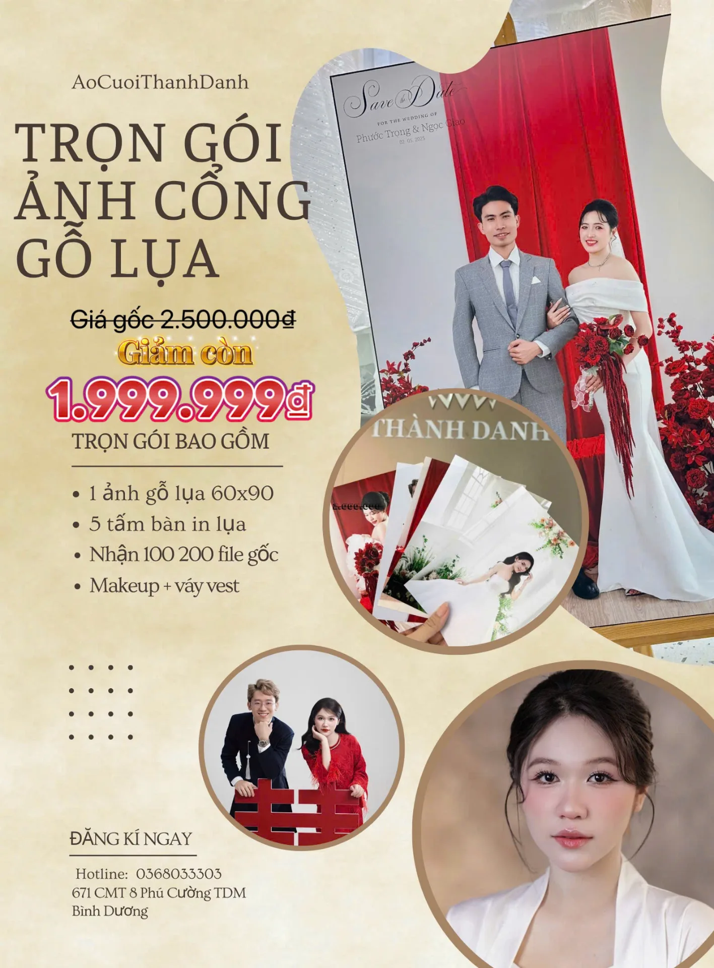 Trọn gói bộ ảnh cưới với cổng gỗ lụa 